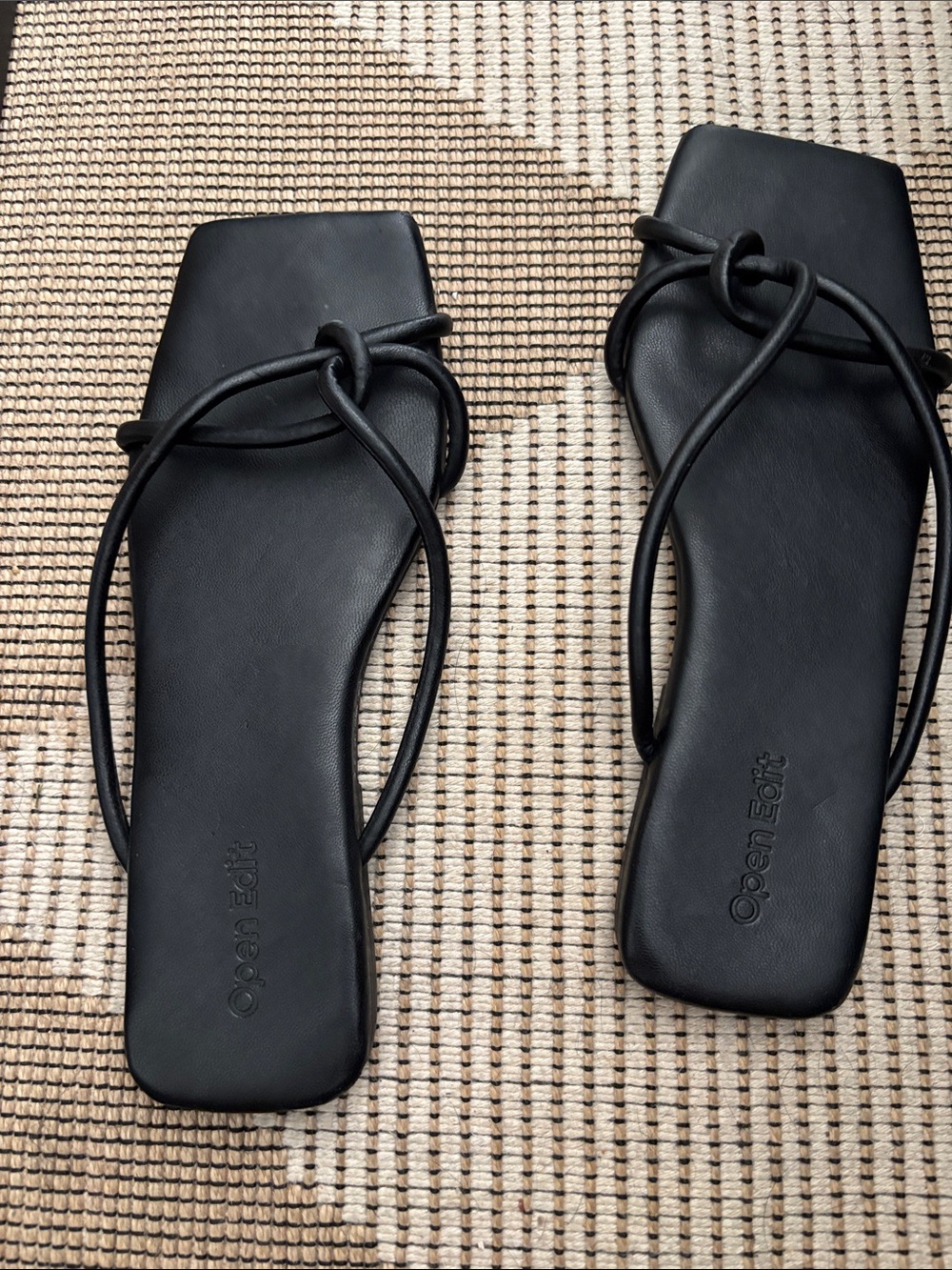 Open Edit Black Strappy Square-Toe Sandals